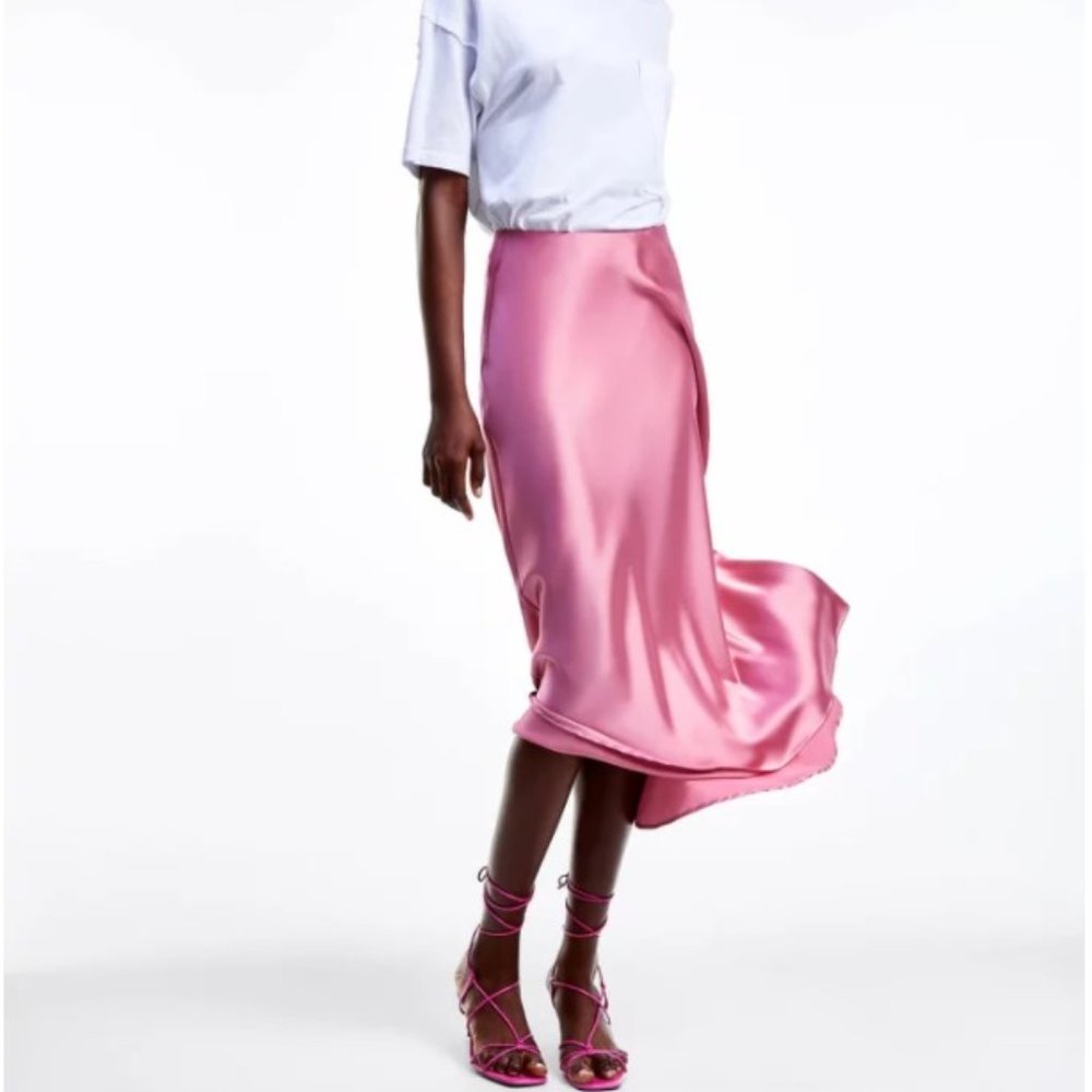 COPY - NWT Zara Pink Silky Satin Asymmetric Skirt